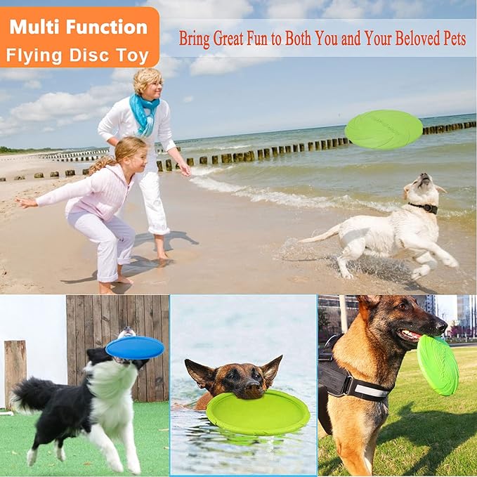 Dog Flying Disc, 2 Pack Dog Flyer Toys, Soft Rubber Interactive Lightweight Flying Disc Dog Toy for Small Large Dogs - Floats in Water & Safe on Teeth, 7.2 inch.-PurrikoPets