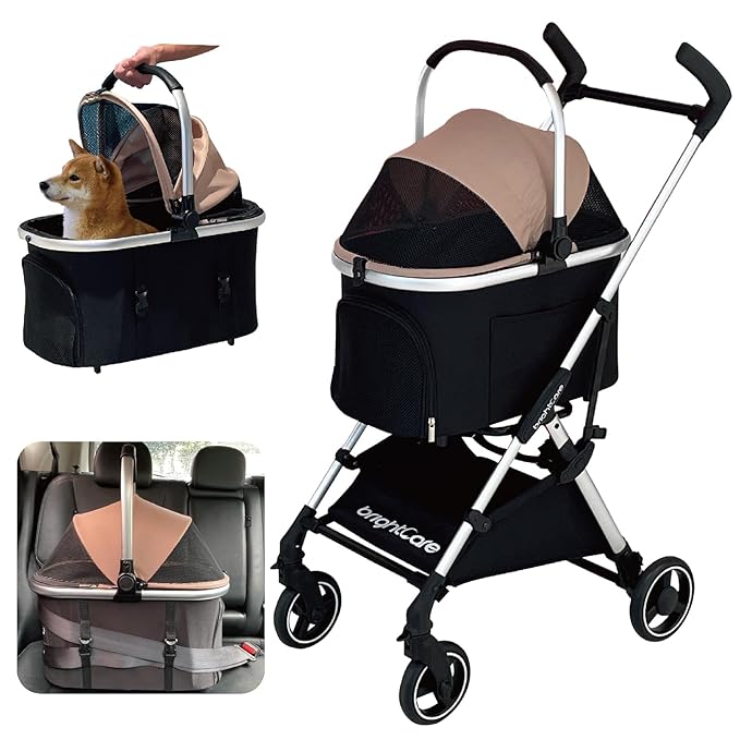 3-in-1 Small Pet Carrier with Stroller for Small Dogs & Cats Under 20 lb – Removable Carrier Converts to Car Seat – Lightweight, One-Hand Fold, No-Zipper Entry-PurrikoPets