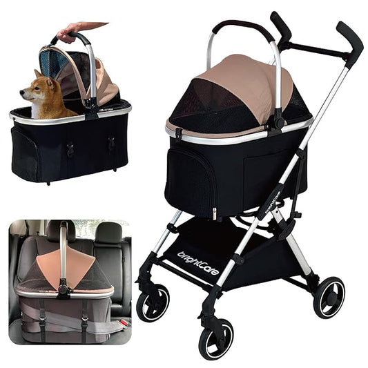 3-in-1 Small Pet Carrier with Stroller for Small Dogs & Cats Under 20 lb – Removable Carrier Converts to Car Seat – Lightweight, One-Hand Fold, No-Zipper Entry-PurrikoPets