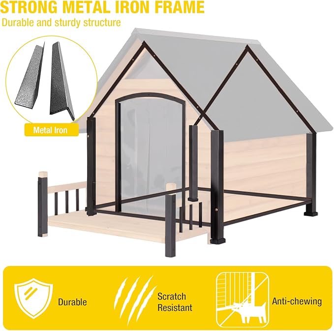 AIVITUVIN Outdoor Dog House with Anti-Chewing Durable Metal Frame Dog Kennel for Large Breed Dog Shelter Weatherproof (Brown 50.9" D x 37.4" W x 37.2" H-PurrikoPets
