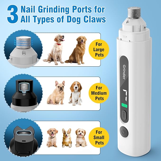 Dog Nail Grinder, 7-Speed Quiet Electric Dog Nail Trimmers, Dog Nail Clippers with Sponge Dust Collection & File for Small Medium Large Dogs, Rechargeable Pet Paw Grooming Supplies Kit-PurrikoPets