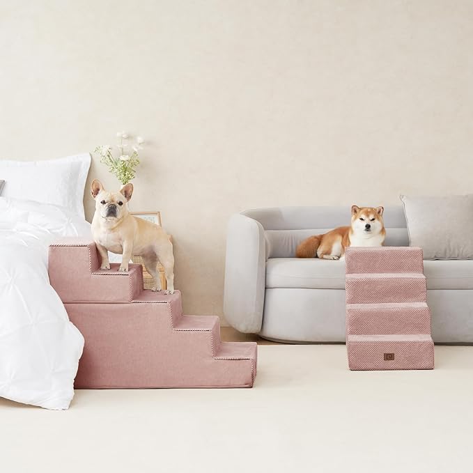 EHEYCIGA Dog Stairs for Bed 20" H, 4-Step Extra Wide Dog Steps for High Bed, Pet Steps for Small Dogs and Cats, Non-Slip Balanced Pet Ramp Indoor, Pink-PurrikoPets