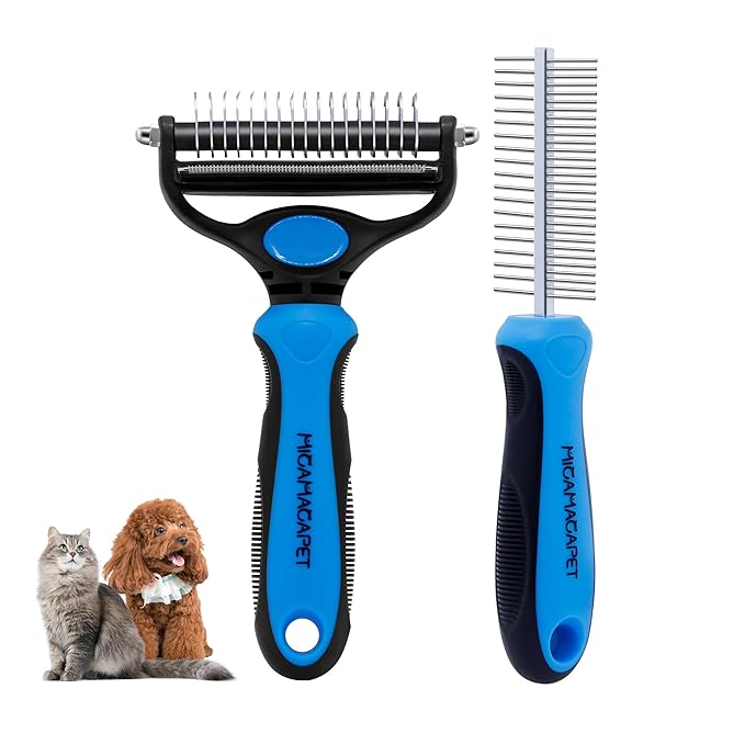 2-in-1 Shedding Brush and Detangling Comb Combo,Small Dog Stripping Brush, Dog and Cat Grooming Comb, 17 Stainless Steel Teeth Remove Tangled Hair, Pet Grooming Tools-Small-PurrikoPets