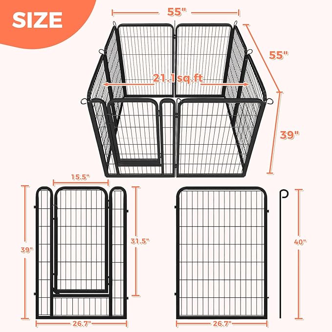 40 Inch Dog Playpen - 8 Panels Metal Pet Exercise Pen for Medium-Large Dogs, Indoor/Outdoor Dog Fence for Yard, Garden, Camping & RV Travel-PurrikoPets