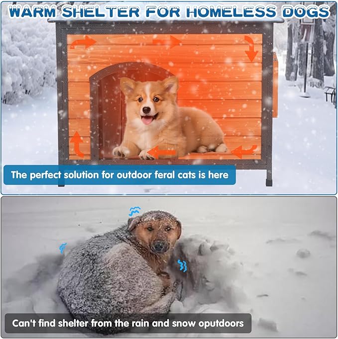 Dog House Outdoor Insulated 34.3" L Dog Kennel 6 Sides All-Round Foam Winter Weatherproof for Small Medium Dogs with Strong Metal Chew Proof Frame-PurrikoPets