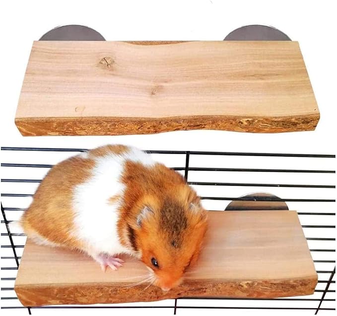 2Pcs Hamster Ledges Wooden Platform Rat Climb Platform Shelf Bird Perch Stand Toys Cage Accessories for Rat Squirrel Gerbil Suger Glider 2.6" X 5.9"-PurrikoPets