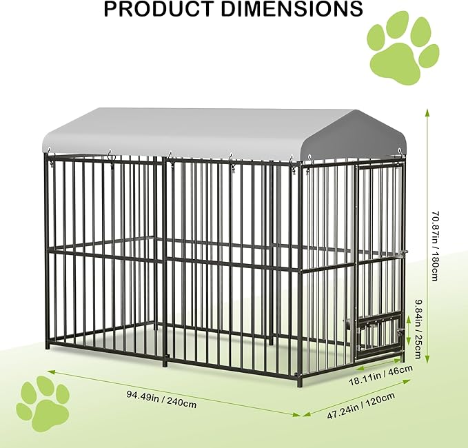 8x4x6 FT Outdoor Dog Kennel,Heavy-Duty Enclosures Outside with UV-Resistant Waterproof Roof Cover and Lock,for Medium and Large Dogs,Easy Assembly-PurrikoPets