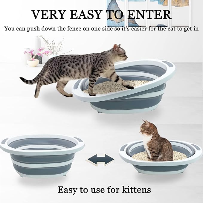 Fhiny Open Cat Litter Box, Small Litter Box for Kittens Low Entry Kitty Potty Pan Foldable Travel Toilet Waterproof for Indoor Small Pet Senior Cats 15.7"×12.5"-PurrikoPets