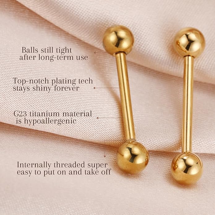 AROWRO Nipple Piercing Jewelry G23 Titanium Nipple Rings Tongue Rings Nipple Bar 14G Internally Threaded Straight Barbells Bridge Piercing Jewelry 12mm-20mm