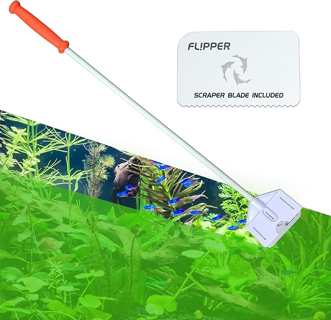 FL!PPER Flipper Platinum Aquarium Algae Scraper | Glass & Acrylic Tank Cleaner with Serrated Blade for Efficient Aquarium Maintenance (28” Rigid Shaft)-PurrikoPets