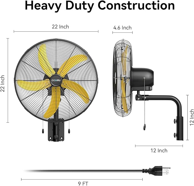 5000 CFM 20" Wall Fan Oscillating, Professional Industrial Wall Mount Fan with 3 Speed for Warehouse, Factory, Workshops, and Garage, UL Listed-PurrikoPets