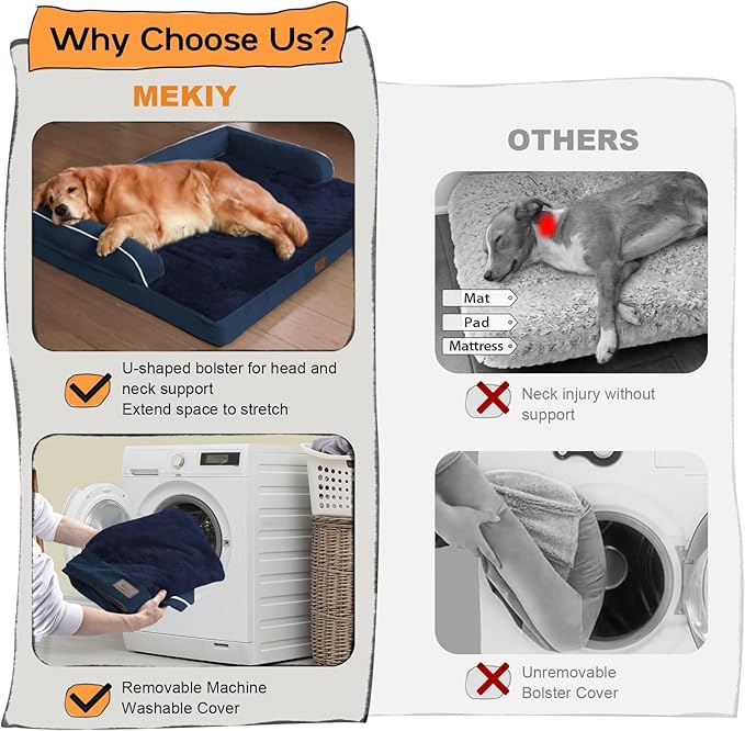 Extra Large Dog Bed-Orthopedic Waterproof XL Dog Bed for XLarge Extra Big Dogs - Foam Couch Sofa Washable with Removable Cover-Navy Blue-PurrikoPets