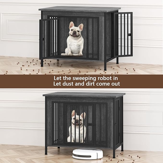 EasyCom 31.5" Small Dog Crate Furniture, Chew-Resistant Dog Crates for Small and Medium Dogs, Dog Kennel Furniture Indoor with 2 Doors and 3.94" Raised Feet, as TV Stand, End Table, Crate Table-PurrikoPets
