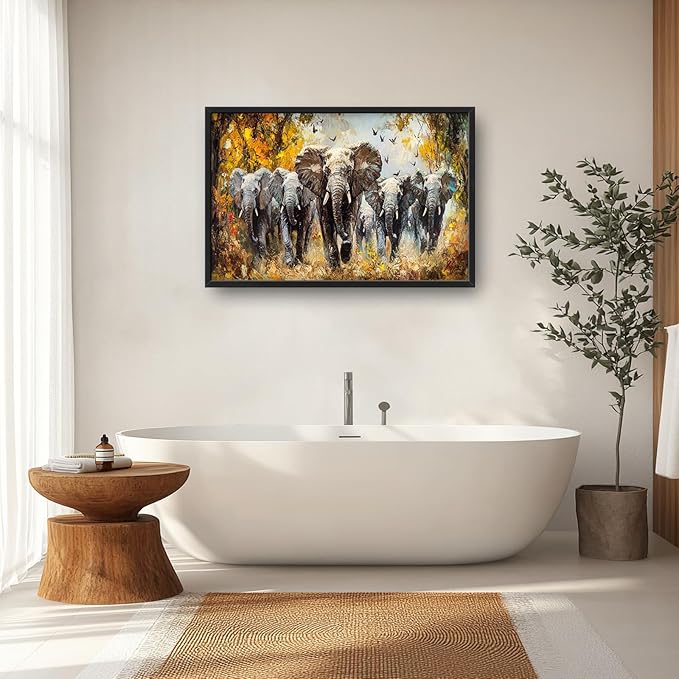 Extra Large Elephant Framed Wall Art for Living Room,Oversized Elephants Wild Animal Pictures Wall Decor,Forest Landscape Canvas Print Painting Modern Artwork Bedroom Office Bathroom 36L" x 24W"-PurrikoPets