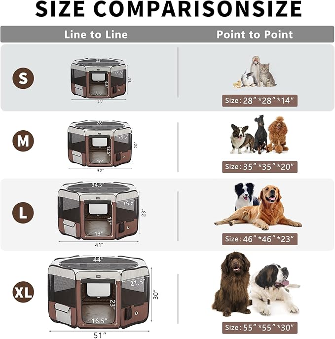 DONORO Dog Playpen 55" Portable Pet Play Pens for Medium Large Dogs, Foldable Exercise Kennel Tent Crate Indoor/Outdoor Travel Camping, Removable Top/Bottom (55"x55"x30"), 8-PurrikoPets