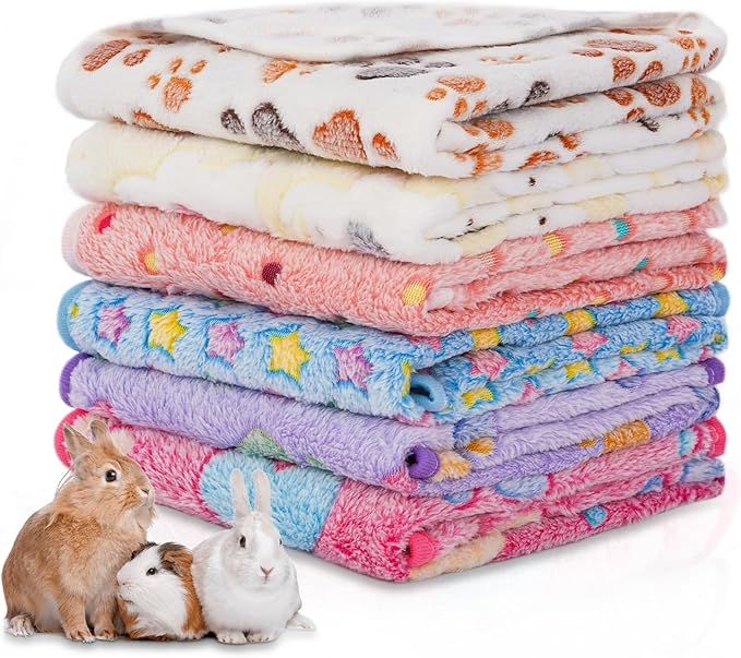 6 Pack Guinea Pig Cage Liner, Washable Guinea Pig Fleece Blankets Beding Accessories, Flannel Throw Warm Sleep Mat, Pet Pee Pads for Small Animal Hamster Rabbit Puppy Cat (Light Color, 26x14 Inch)-PurrikoPets