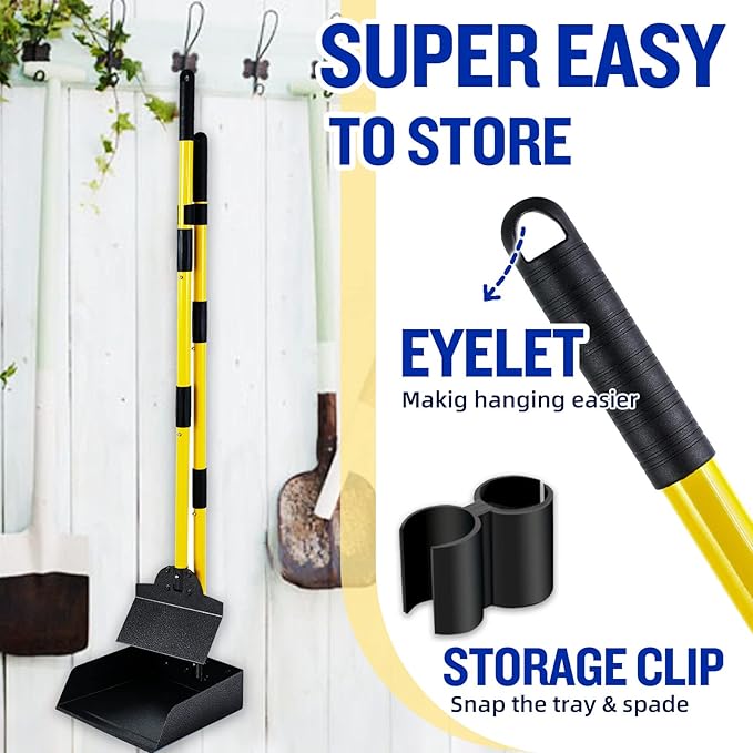 Dog Pooper Scooper,Tray and Spade Set Poop Scooper for Dogs, Adjustable Long Handle Metal Pooper Scooper with Bin for Pet Waste Removal, No Bending Clean Up for Medium and Large Dogs-PurrikoPets