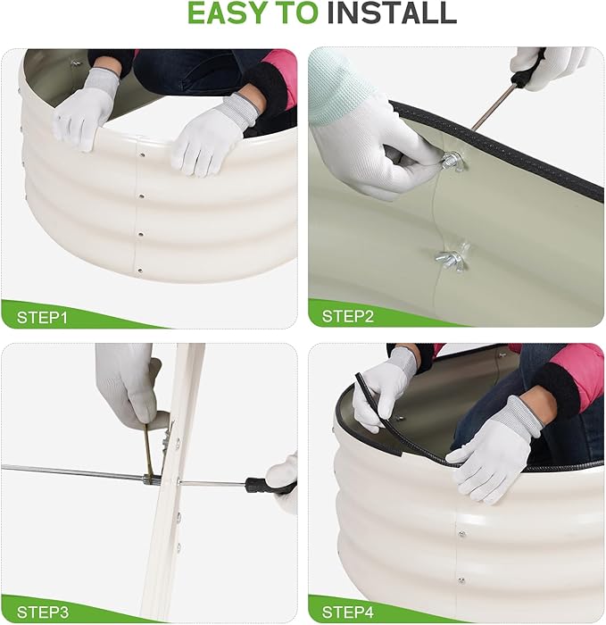 Galvanized Raised Garden Bed - 8×2×1ft Planter Raised Beds for Gardening | Oval Metal Garden Planter Box with Safety Edging and Bracing Rods for Vegetables Fruits and Flowers (White)-PurrikoPets