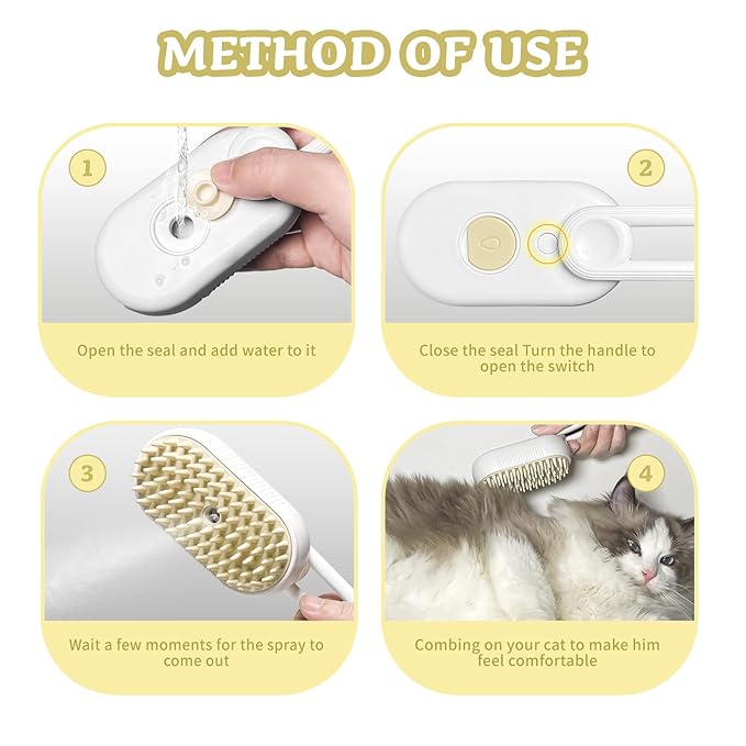 3-in-1 Rechargeable Steam Brush for Cats & Dogs - Anti-Static Spray Pet Grooming Brush with Warm Mist Massage, Hair Shedding Control, Detangling Comb & Cleaning Tool for Effective Deshedding-PurrikoPets