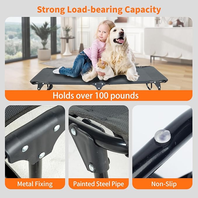 Dog Elevated Bed Foldable Portable Raised Bed Camping cot Outdoor Summer Dog Bed (Medium, Grey-Textilene)-PurrikoPets