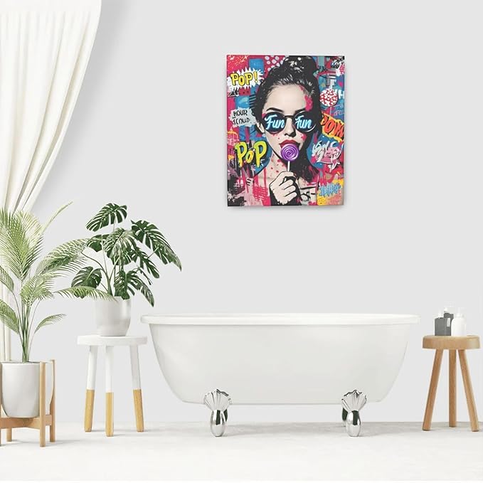 Fashion Women Wall Art Glam Modern Artwork for Girls Banksy Street Graffiti Pop Art Canvas Pictures Painting Print Framed Decorations Gifts for Bedroom Living Room Office 16"x20"-PurrikoPets