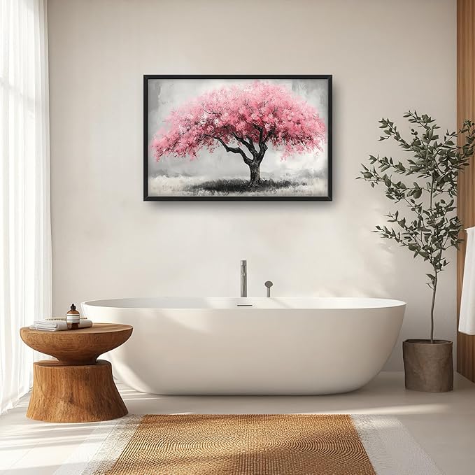 Extra Large Framed Pink Tree Wall Art,Abstract Tree of Life Wall Decor,Pink and Grey Pictures for Living Room,Canvas Print Painting Modern Artwork Bedroom Office Bathroom Home Decor 36L x24W-PurrikoPets