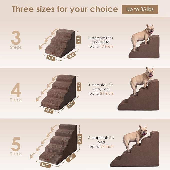 EHEYCIGA Curved Dog Stairs Ramp for High Beds 22.6" H, 5-Step Dog Steps for Small Dogs and Cats, Pet Stairs for High Bed Climbing, Non-Slip Balanced Pet Step Indoor, Brown-PurrikoPets