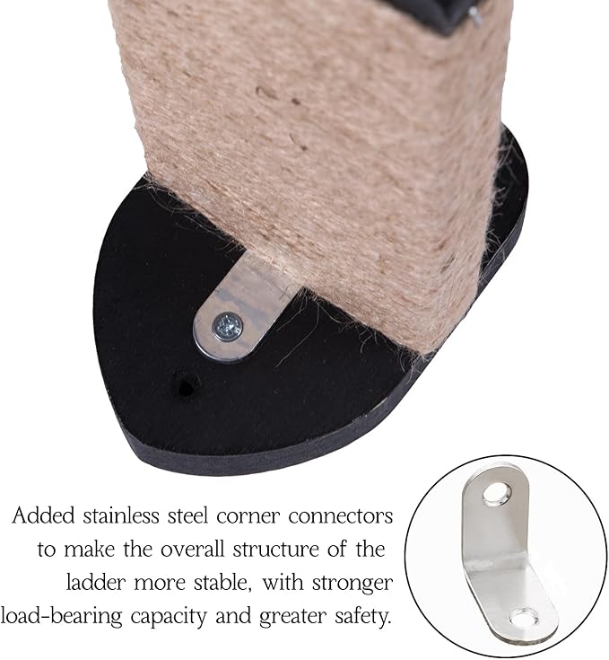 3-in-1 Cat Wall Steps - Climbing Wall Furniture & Shelves with Hemp Rope, Solid Wood Cat Ladder (Standard-Black)-PurrikoPets