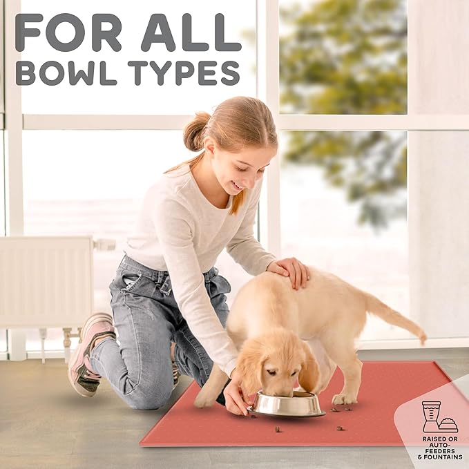 Dog Food Mat - 28x18 Raised Edges Dogs Mat for Food and Water Prevent Spill, Waterproof Cat Food Mats Protect Floors, Easy Clean Dog Bowl Mats for Food and Water, Silicone Pet Feeding Placemats-PurrikoPets
