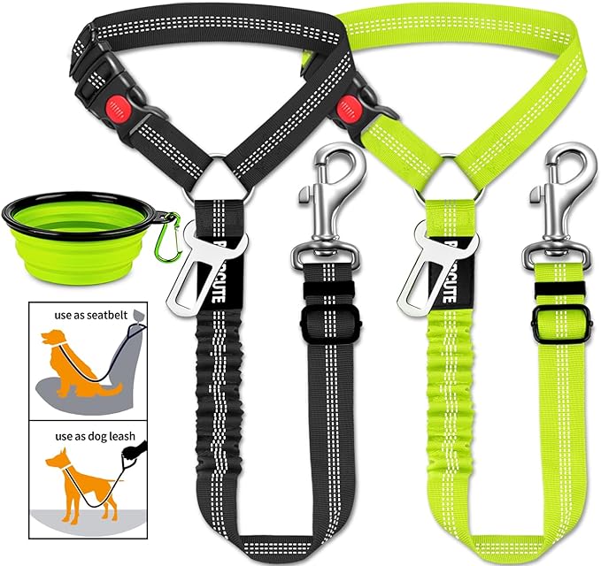 3 Piece Set Dog Seat Belt Retractable Dog Car Seatbelts Adjustable Pet Seat Belt for Vehicle Headrest Restraint Adjustable Heavy Duty & Elastic & Durable Car Harness for Dogs-PurrikoPets