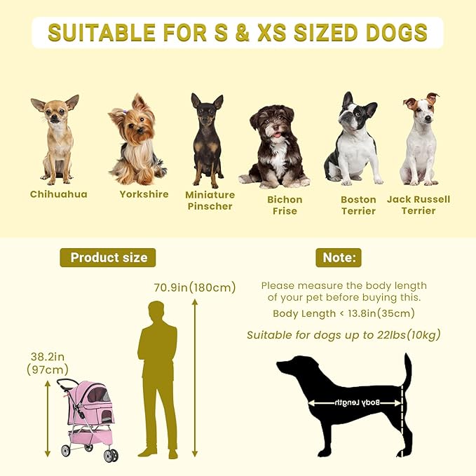 3-Wheels Pet Strolling Cart for Small Medium Dogs and Cats with Storage Basket,Holder, Foldable Pet Stroller with Waterproof Cover, Breathable Mesh for All-Season, Pink-PurrikoPets