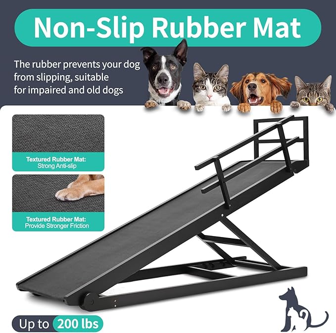 Dog Ramp, 5 Level Adjustable Height Folding Pet Ramp for High Bed, Portable Paw Ramps Large Bed Ramp for Medium & Large Old Dogs & Cats - Natural Wood Furniture Quality-PurrikoPets