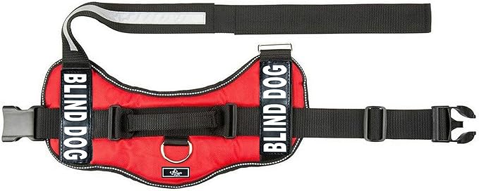 Doggie Stylz Blind Dog Vest Harness with Removable Patches and Reflective Trim. Comes with 2 Blind Dog Reflective Hook and Loop Patches. Measure Dogs Girth Before Purchase (Girth 24”-31" Red)-PurrikoPets