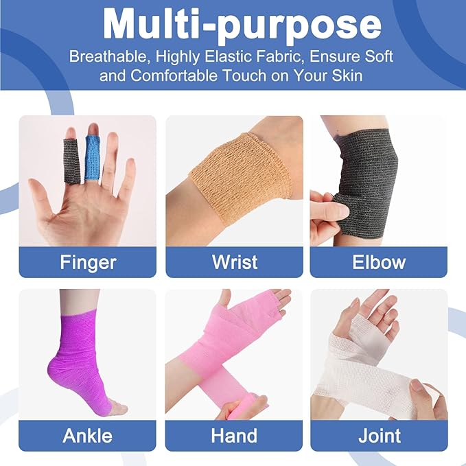 24 Pack White Self Adhesive Bandage, 2” x 5 Yards Medical Wrap, Cohesive Bandage Wrap, White Tape Baseball, Self Stick Bandage Tpae, First Aid Gauze for Ankle, Leg, Arm-PurrikoPets