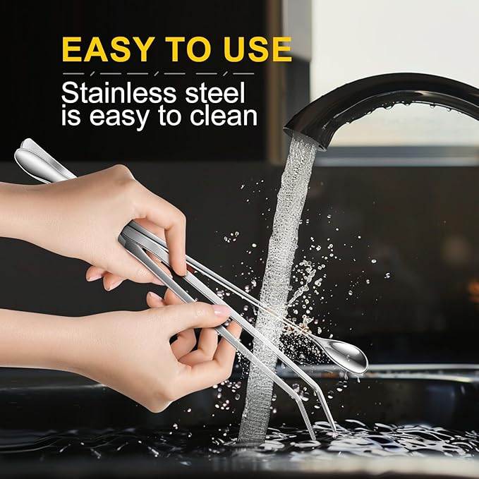 2pcs Reptile Feeding Tongs, Feeding Spoon, Stainless Steel Aquarium Feeding Tools, Curved Long Tweezers 10.6 in, Long Spoon 10 in (Coffee Spoon) for Feeding Lizards, Bearded Dragons and More.-PurrikoPets