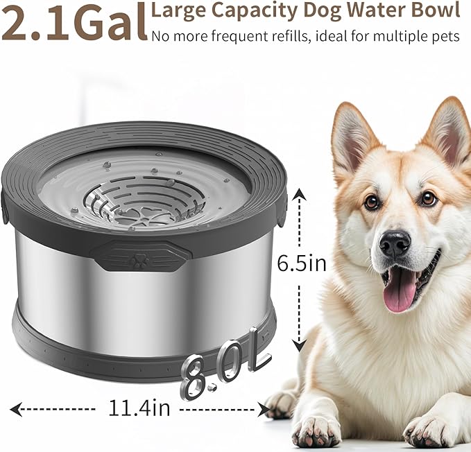 8L Dog Water Bowl 270oz Super Large Capacity No Spill Water Bowl for Dogs Stainless Steel Dog Bowls for Large Dogs No Splash Dog Water Bowl with Anti-Slip Mat for Messy Drinkers-PurrikoPets