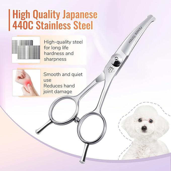 Dog Grooming Scissors: 4.75" Pet Curved Shears Made Of Advanced Stainless Steel Alloy for Trimming Dogs Cats and Other Pets Face and Paws-PurrikoPets