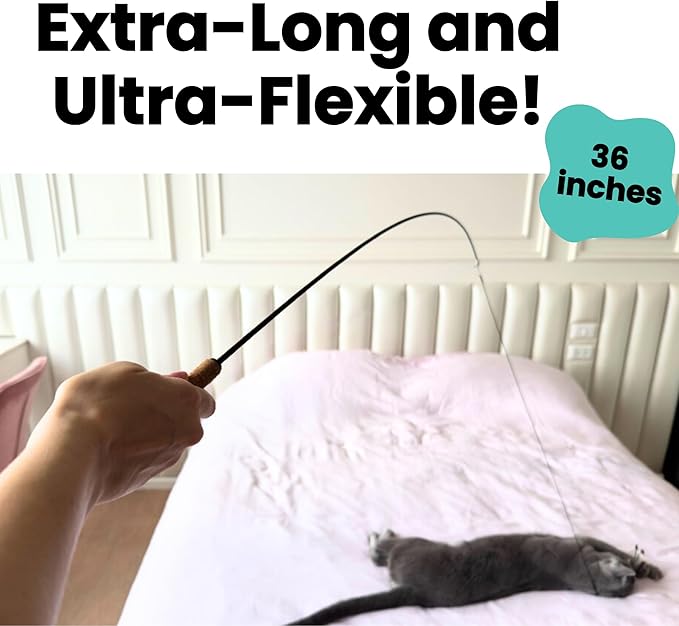 Forever Stick - The Unbreakable Cat Toy Wand, Extra Long Durable Interactive Cat Toy for Indoor Cats, Feather Kitten Toys for Bored Indoor Adult Cats, Bird Teaser Cat Accessories Enrichment-PurrikoPets