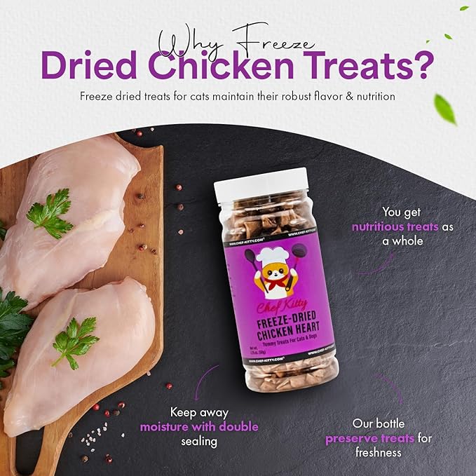Freeze-Dried Chicken Heart Treats for Cats & Dogs – 100% Human Grade, Single Ingredient, High-Protein, Healthy Snack – No Additives or Preservatives – 1.4oz - Inspected & Tested in USA-PurrikoPets