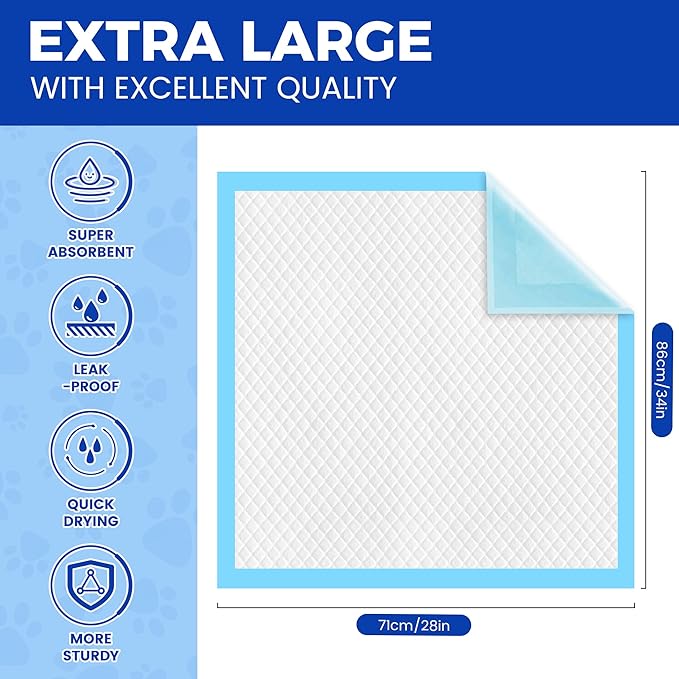 Dog Pee Pads Extra Large 28"x34" - 100 Pack Super Absorbent XLarge Puppy Pads 100 Count Leak-Proof Disposable XL Pet Potty Training Pads for Dogs, Puppies, Doggy-PurrikoPets