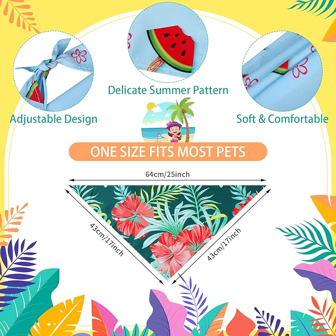 100 Pcs Hawaiian Dog Bandanas Bulk Pet Bibs Colorful Triangle Scarf Pet Bandanas for Medium Large Dogs Hawaiian Summer Luau Party Birthday Costume Decor-PurrikoPets