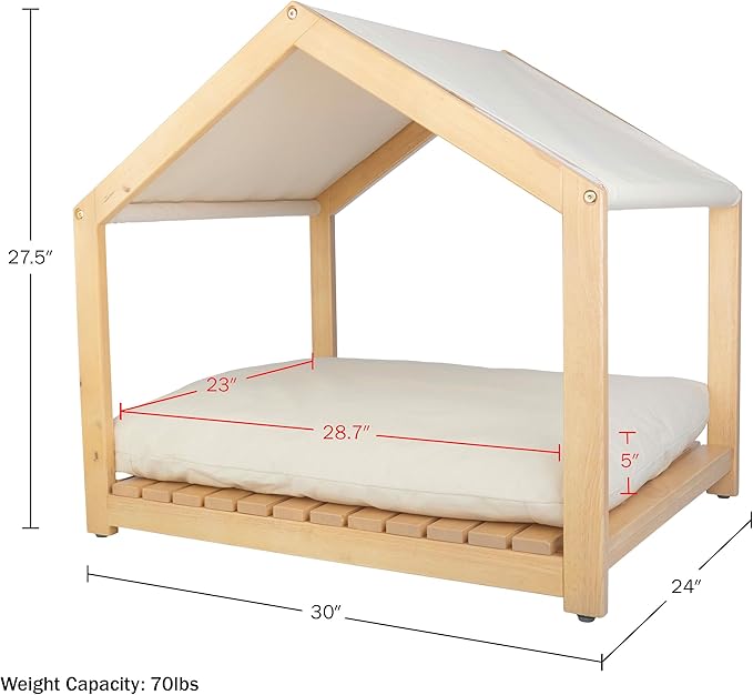 Dog House - 30x24-Inch Indoor Dog House with Soft Cushion and Adjustable Canopy - Wood Dog Furniture for Small to Medium Pets up to 70lbs by PETMAKER-PurrikoPets