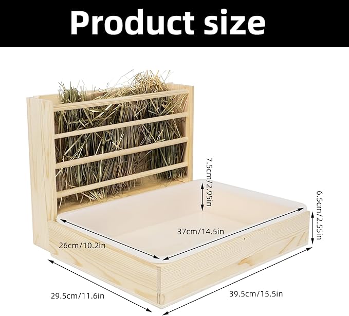 2 in 1 Wooden Rabbit Hay Feeder Box Safe Bunny Feeder Manger Grass Food Holder Rack Hay Holder with Toilet Rabbit Hay Feeder with Litter Pan Designed for Rabbits Guinea Pig Hamster Small Animals-PurrikoPets
