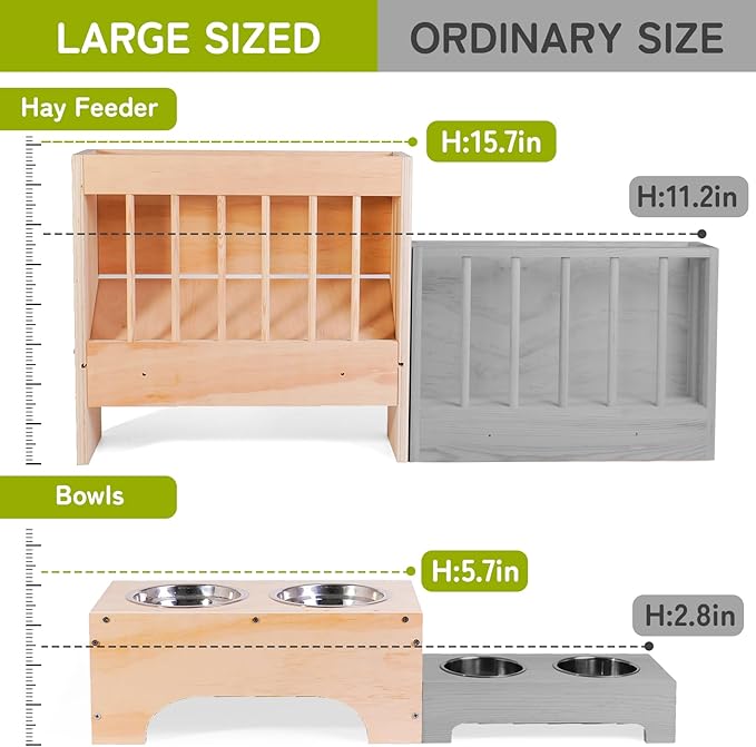 3 in 1 Extra Large Rabbit Hay Feeder with Litter Box, Wooden Bunny Toilet, for Large and Medium-Sized Dwarf Rabbit, Guinea Pig, Chinchillas, Hamster, Ferret, Other Animals-PurrikoPets