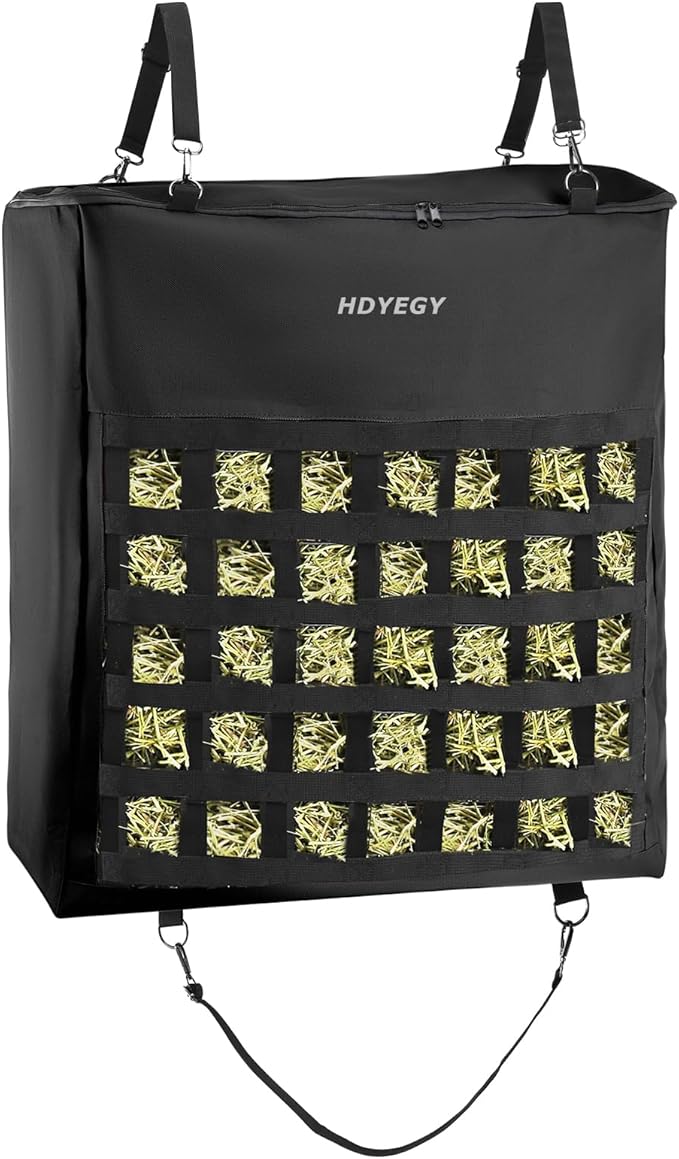 1Pcs Hay Bag for Horse,1200D Oxford Fabric Slow Feed Bags with Front Hay Nets Design and Heavy Duty Zipper Large Top Load Feeding Bag for Horses and Livestock,Black-PurrikoPets