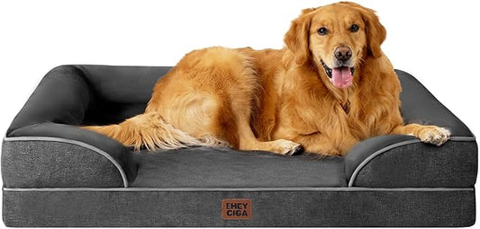 EHEYCIGA Orthopedic Dog Beds for Extra Large Dogs, Waterproof Memory Foam XL Pet Bed with Sides, Non-Slip Bottom and Egg-Crate Foam Big Dog Couch Bed with Washable Removable Cover, Dark Grey-PurrikoPets