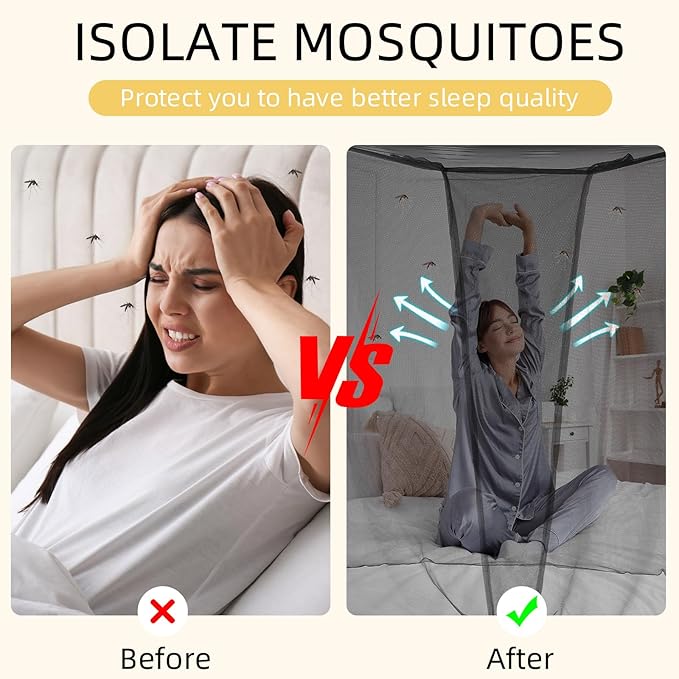 4 Corners Mosquito Net for Mosquiteros para Camas Bed Canopies Netting Bed Drapes Rectangular Mosquito Mesh for Camping Home Outdoor Travel(Black,L78 X W71 X H67 Inch,Opening)-PurrikoPets