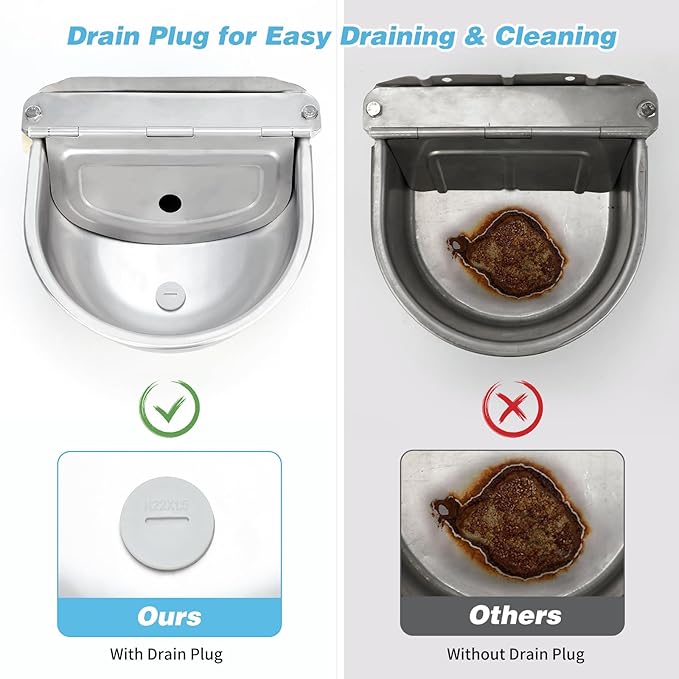 FHTONGE 304 Stainless Steel Automatic Water Dispenser with Drainage for Outdoor Big Dog, Large Auto Fill Dog Waterer Float Valves for Livestock Poultry Horse Cow Goat Pig Chicken Duck Rabbit Drinking-PurrikoPets