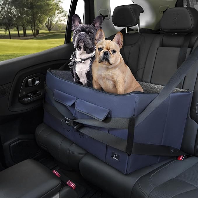 A 4 Pet Dog Car Seat for Medium/Large Dog or 2 Small Dogs, Booster Car Seat with Storage Bags and 2 Seat Belts, Pet Seat for Dogs Under 55 lbs-PurrikoPets