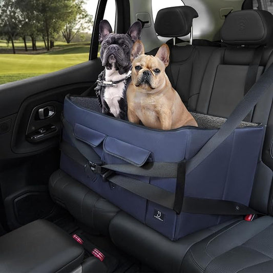 A 4 Pet Dog Car Seat for Medium/Large Dog or 2 Small Dogs, Booster Car Seat with Storage Bags and 2 Seat Belts, Pet Seat for Dogs Under 55 lbs-PurrikoPets